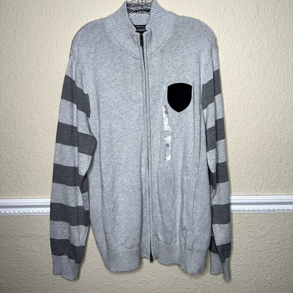 Tommy Hilfiger Men's Sweater Full Zip Pockets NWT SZ XL Gray & Navy - Picture 1 of 5